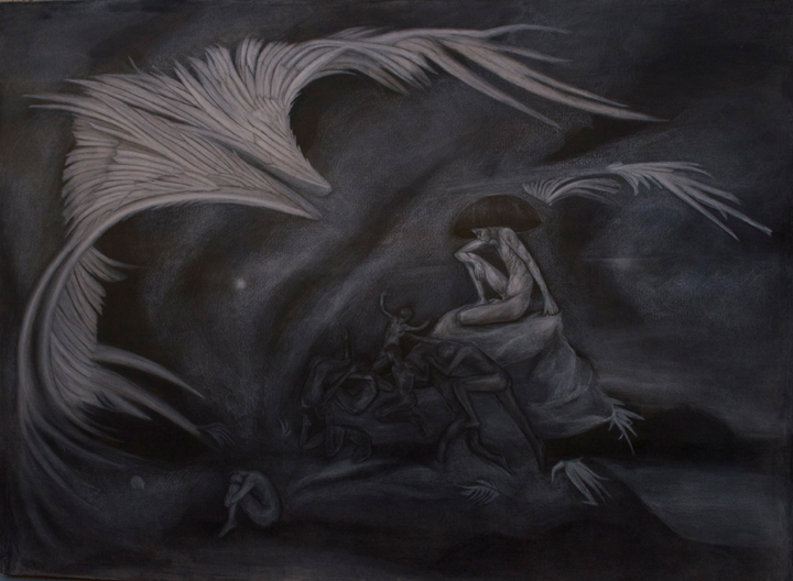 Title : Wings il Charcoal & conte ,