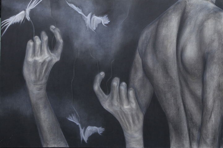 Title : Wings il Charcoal & conte,