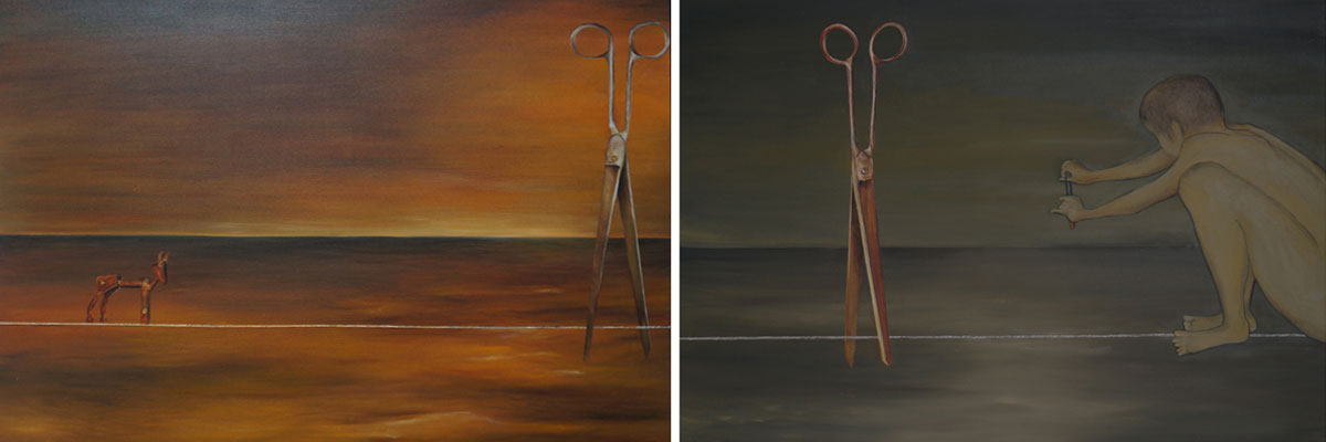 Scissors on the Rope, Oil on Canvas, 72 x 36
